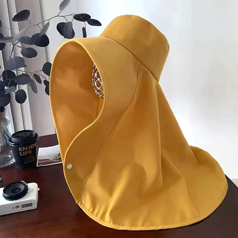 Summer Large Shawl Sun Protection Hat For Women Beach Travel Anti-UV Sunshade Fisherman Hat Wide Brim Sunscreen Ponytail Cap