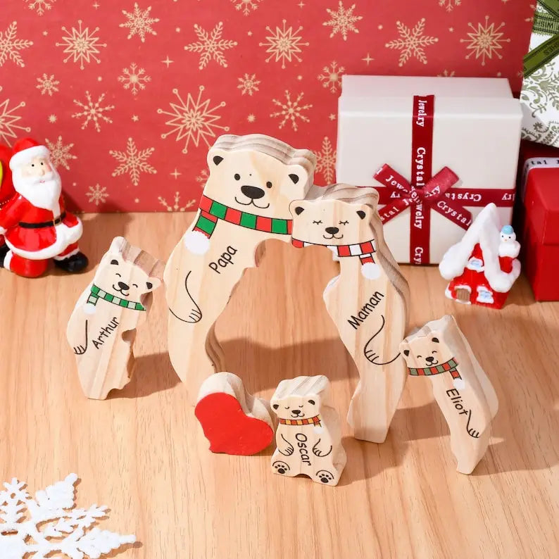 Wooden Bear Family Puzzle with Base Bear Family Decor Mom Gift, Weeding Anniversary Gift for Mom Dad, Christmas Gift for Parents