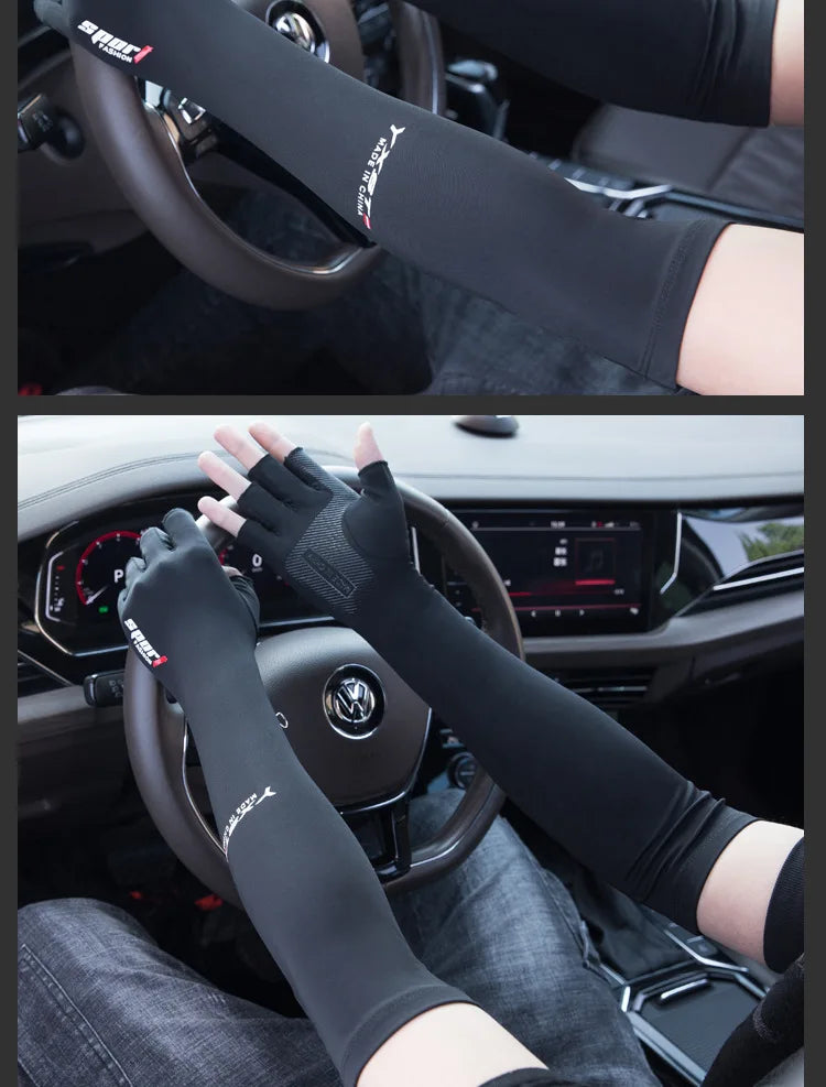 Ice Silk Sleeves Women Summer Sun Protection Men Fishing Cycling Breathable Two-Finger Non-Slip Gloves Arm Warmer Driving Sleeve