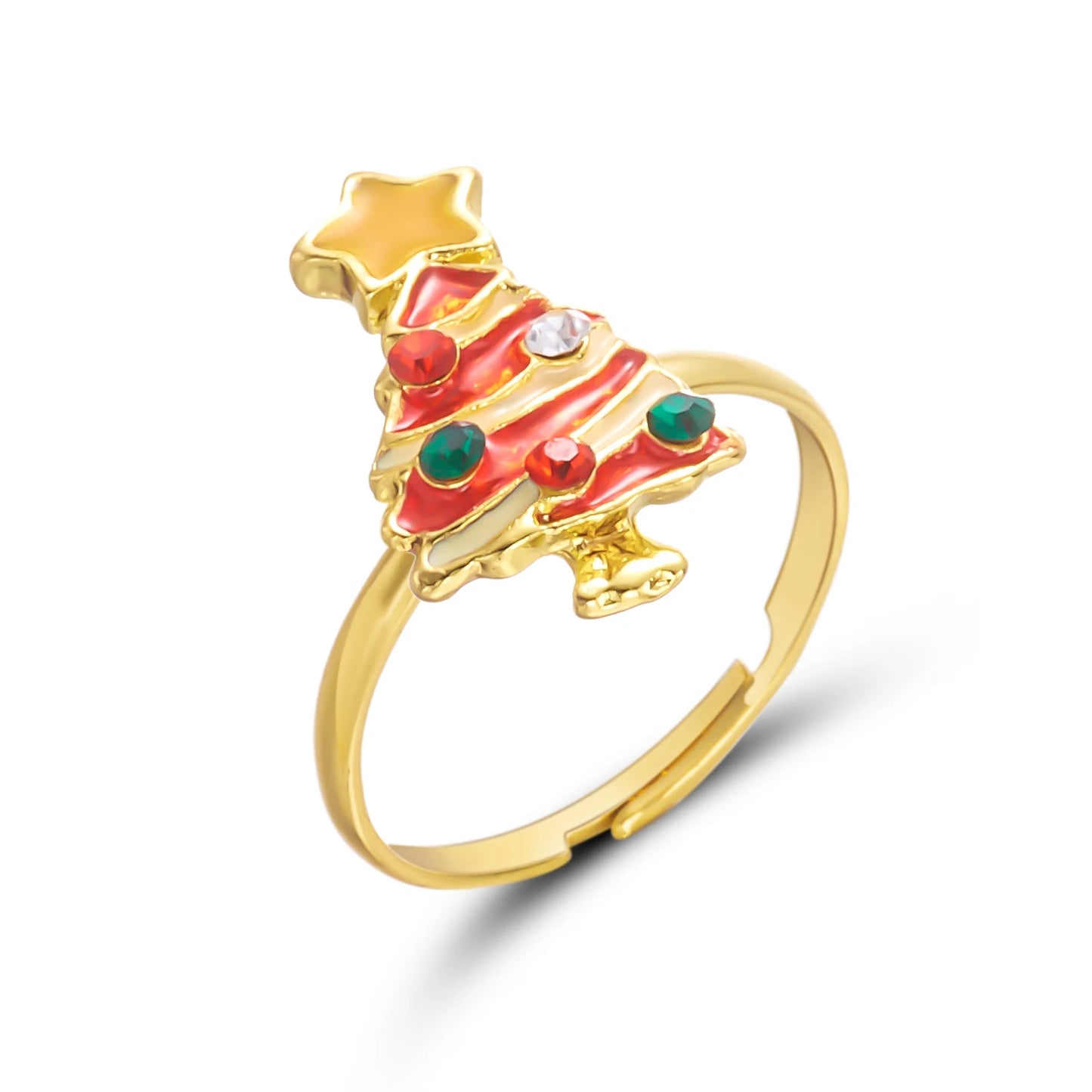 Christmas Tree Zircon Christmas Opening Ring For Women Dripping Oil Santa Cartoon Ring Elk Snowman Xmas Party Jewelry Friend