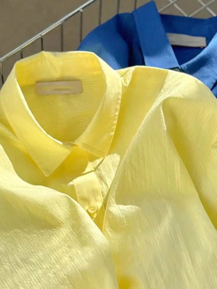 Ins Korean Milky Yellow Sun Protection Shirt Jacket Women's Autumn and Summer Loose Shirt Long-sleeved Top