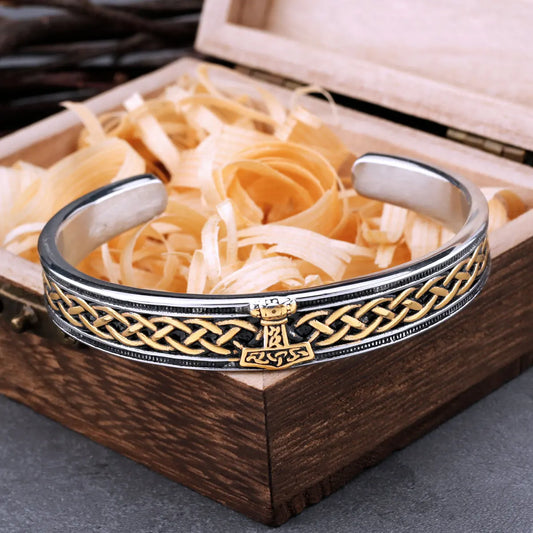 Stainless Steel Vikings Hammer Bracelet for Men Women Stainless Steel Celtic Knot Amulet Wristband Cuff Bracelet Nordic Jewelry