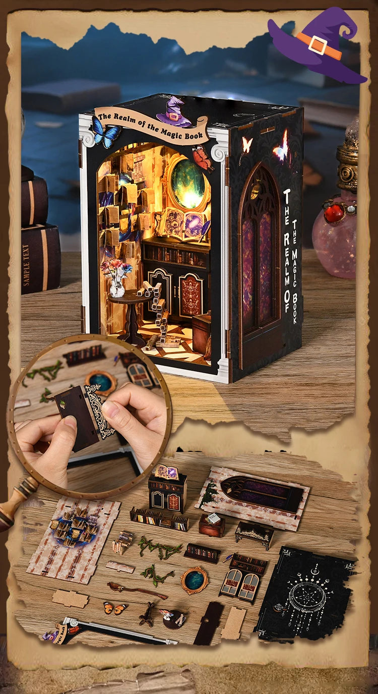 DIY Book Nook Kit Figurines Miniature Booknook Wooden Doll House 3D Puzzle Bookshelf  Dollhouses Toy For Birthday Christmas Gift