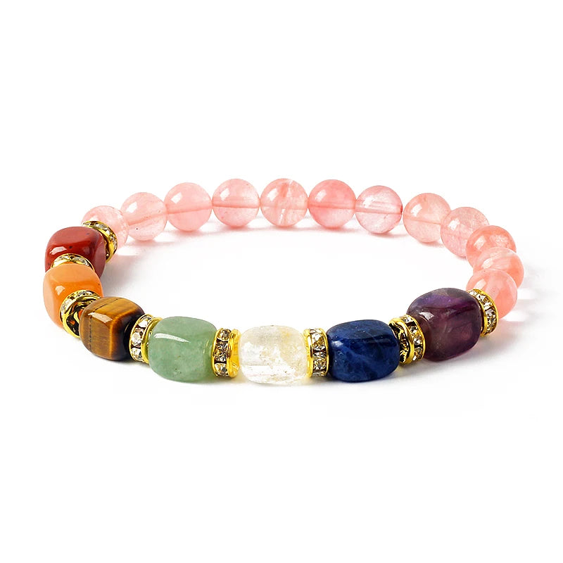 Natural Stone 7 Chakra Bracelets Reiki Healing Energy Hematite Tiger Eye Beaded Elastic Bracelets for Women Girls Yoga Jewelry
