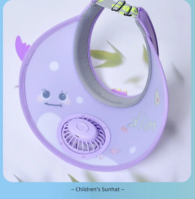 Children's Summer Sun Hat with Fan Sun Protection Hat Cartoon Outdoor Sun Protection Hollow brim Open Top Sun Protection Hat