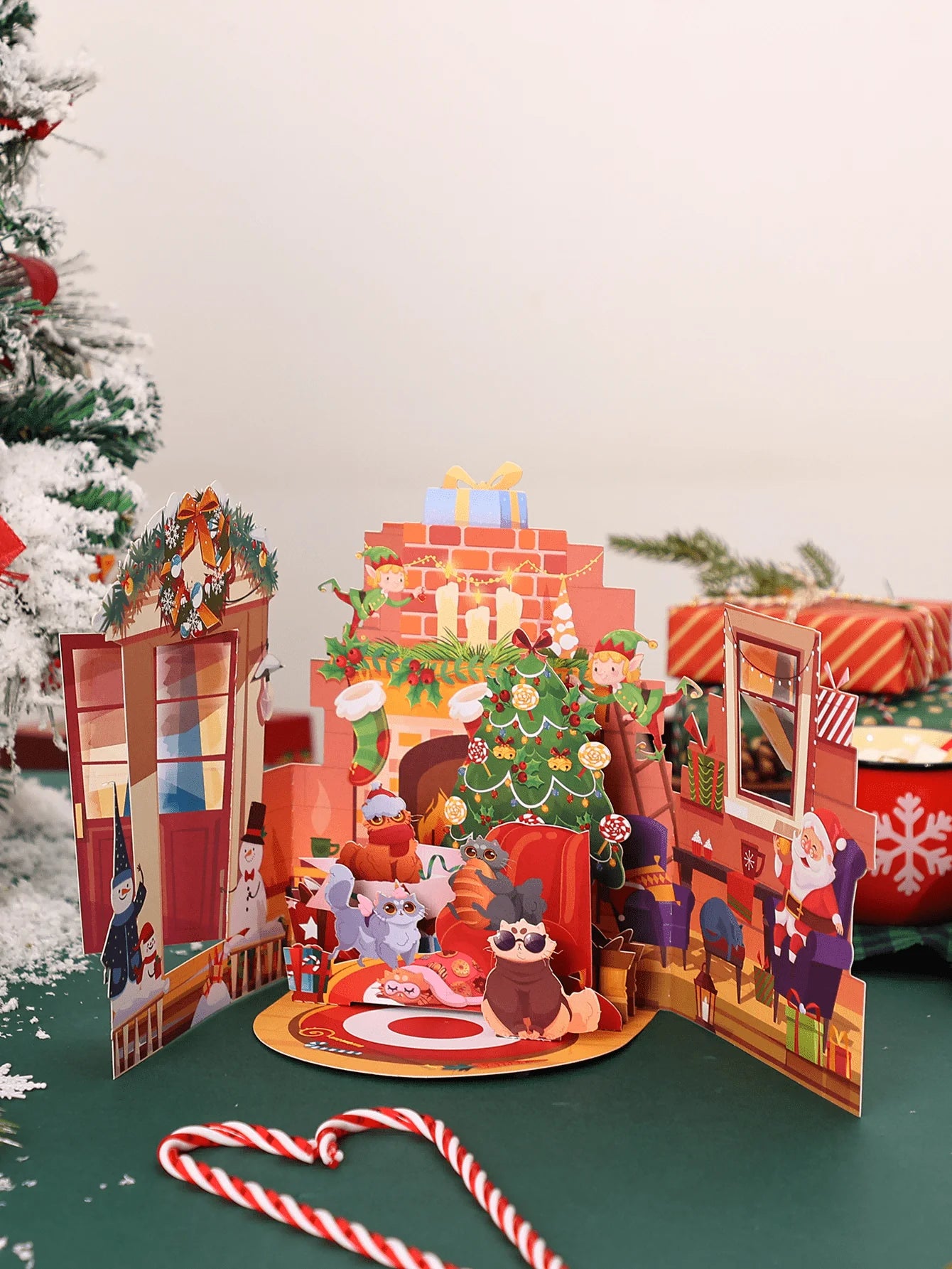 1pc Christmas Greeting Pop-up Card, Christmas Party Supplies, Christmas Gift, Christmas Pop-up Card