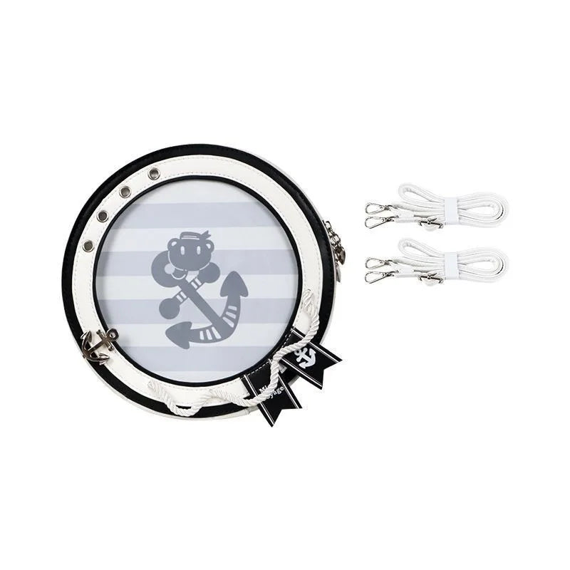 Y2K Cute Nautical Theme Ita Bag Kawaii Girl Transparent Shoulder Bag DIY Display Backpack Students Round Messenger Crossbody Bag