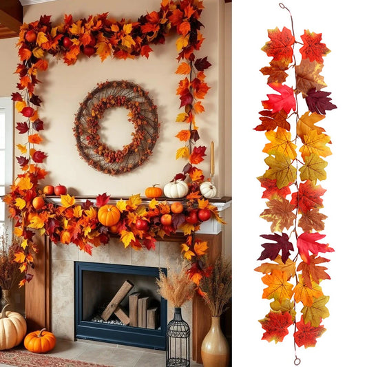 Thanksgiving Decorations Fall Maple Vine Garland Artificial Autumn Fall Foliage Garland Wedding Fireplace Decor Halloween Party