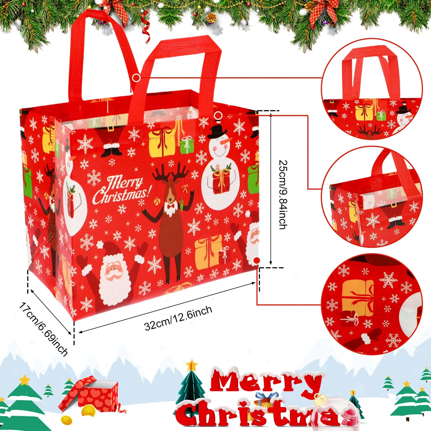 16/30Pcs Christmas Gift Bags Colorful Present Bags with Handle Large Capacity Santa Claus Favor Bags Reusable Christmas Shopping