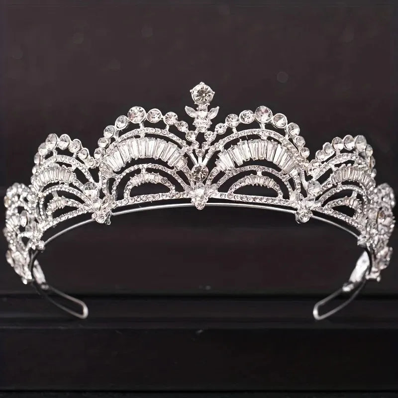 Luxury Silver Color Crystal Pearls Bridal Tiaras Crown Baroque Rhinestone Pageant Diadem Bride Headband Wedding Hair Accessories