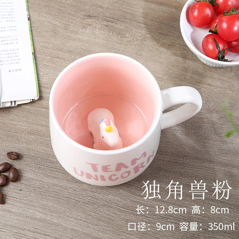 Cute Cartoon Coffee Figurine Mugs with Animal Inside, Ceramic 3D, Uincorn, Love Novelty Cup, Christmas Gift for Friends, Kids