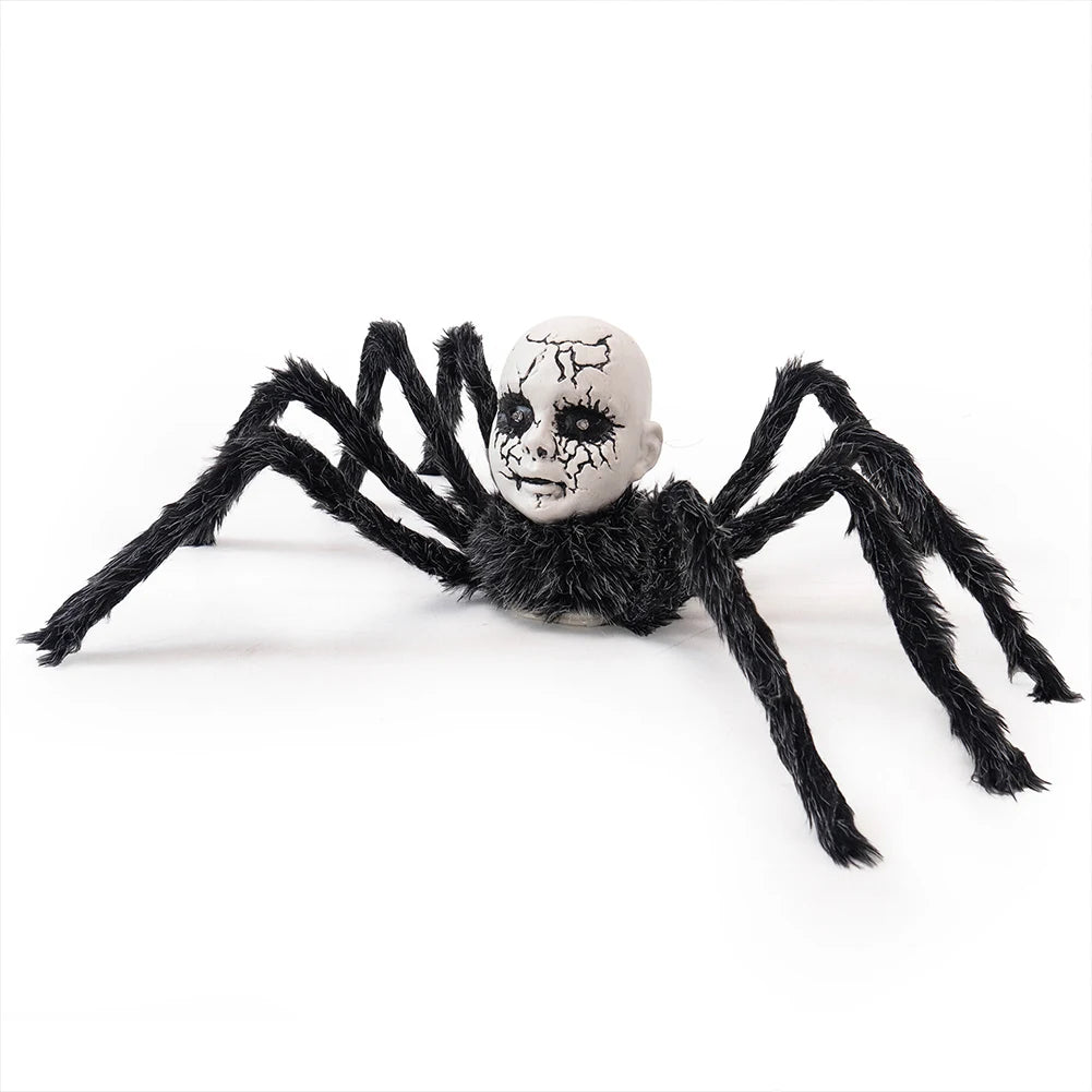 Halloween Animatronic  Face Spider Sound Activated Scary Walking Spider Haunted House Prop Halloween Party Porch Decoration