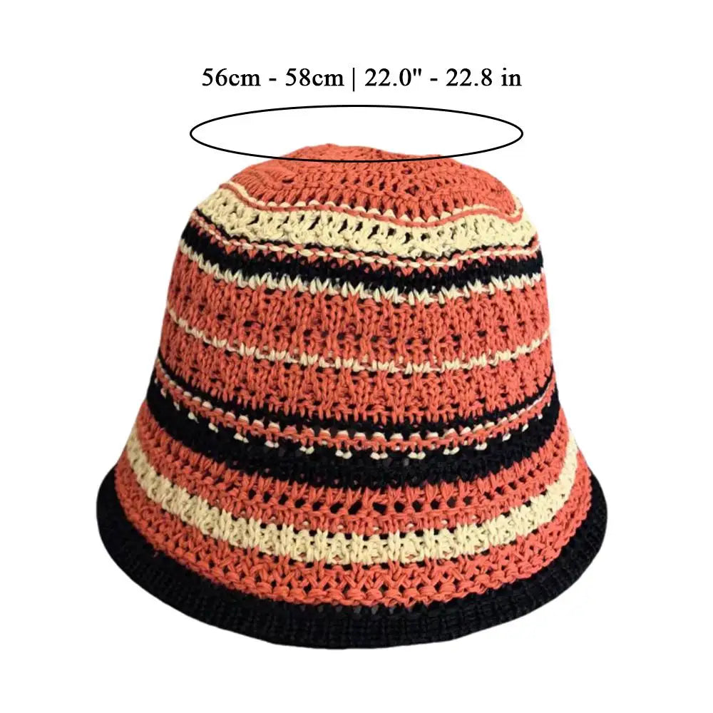 Summer Hollow Knitted Hollow Fisherman Caps Sun Protection Straw Bucket Hat Breathable Crochet Beach Cap Wide Brim Sun Hat
