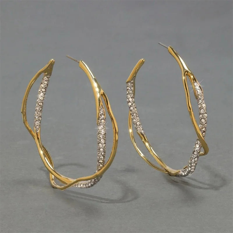 Europe Designer Crystal Zircon Gold Silver Round Big Earrings Women Luxury Sparkling Jewelry Trend