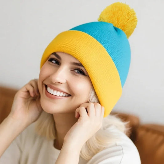 2pc Halloween Cosplay Funny Beanie Hat and Gloves, Character Park Knit Hat Winter Christmas Costume Accessories