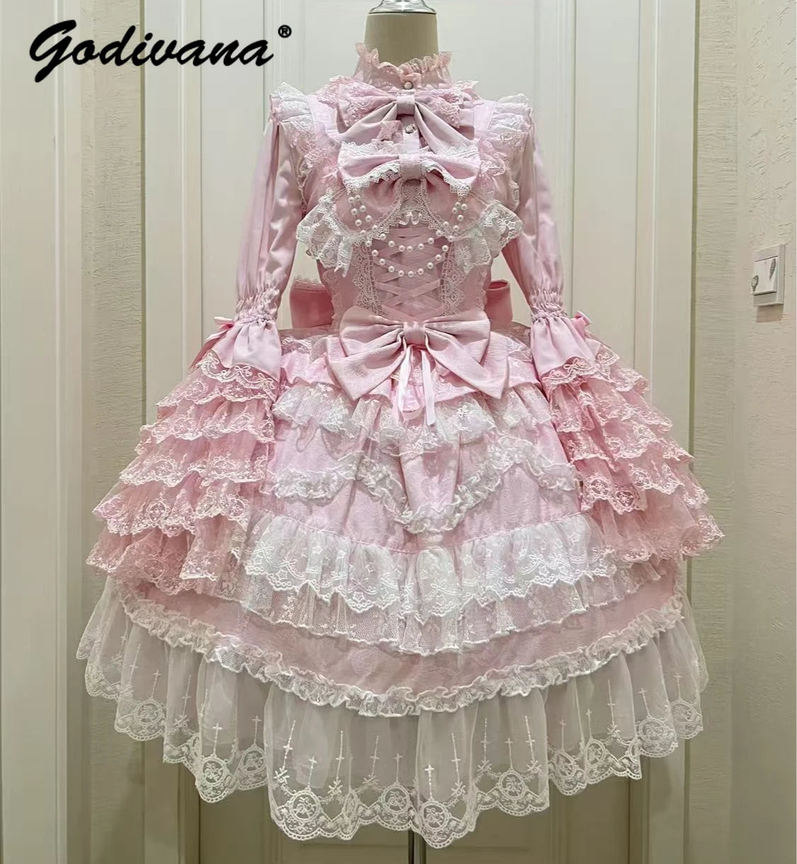 Original Lolita Dress Cape Set New Spring Autumn Sweet Girl Lace Princess Jsk Cake Dress Fairy Suspender Dress Shirt Outfit