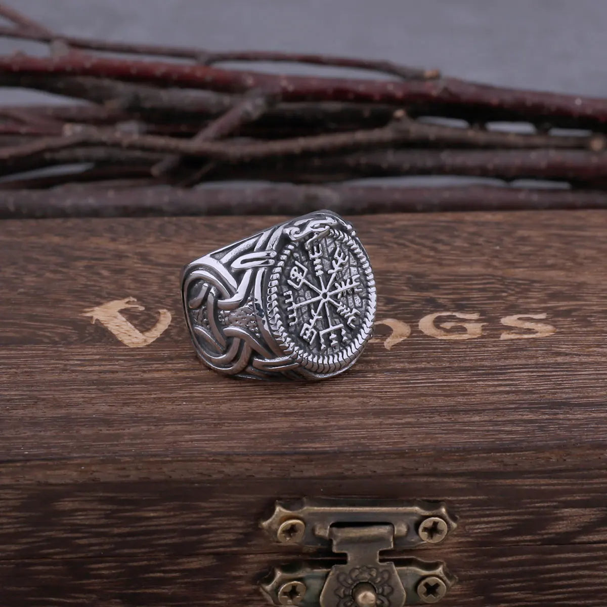Men's Stainless Steel Viking Road Sign Compass Dragon Ring Ring Odin Rune Animal Hip Hop Viking Ring Jewelry as Men Gift