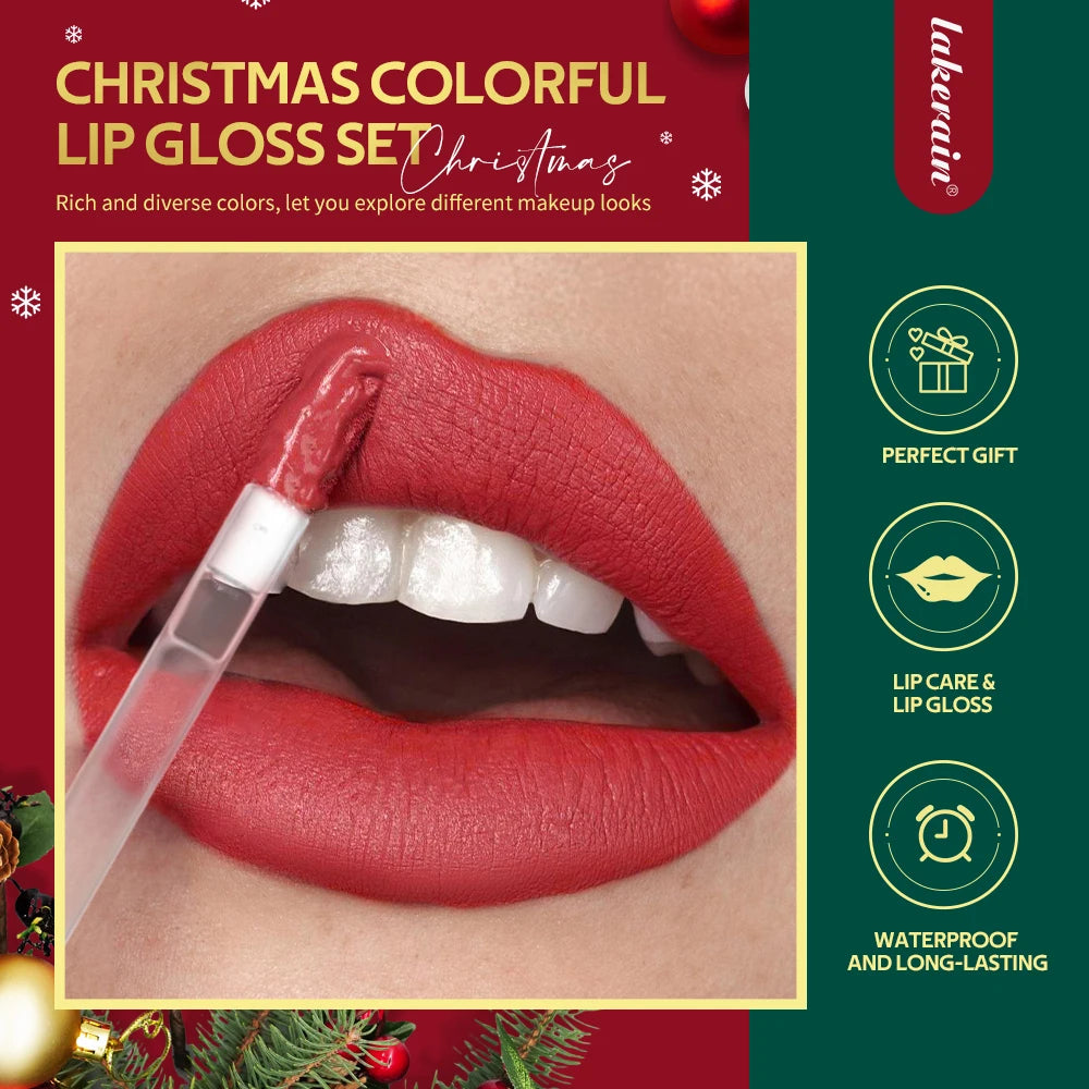Lakerain Christmas Lip Gloss Set Long Lasting Moisturizing Waterproof Portable Travel Kit Ideal Thanksgiving Christmas Gift