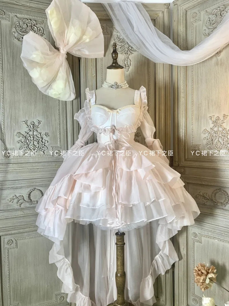 Japanese Lolita Y2k Princess Tutu Vestidos Trailing Big Bow High-end Light Luxury Birthday Dress Slim Fit Wedding Dresses Female
