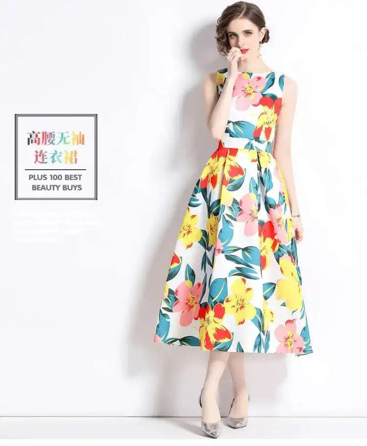 JAMERARY New Summer Hoilday Floral Midi Dress Women Printed A Line Long Vestidos