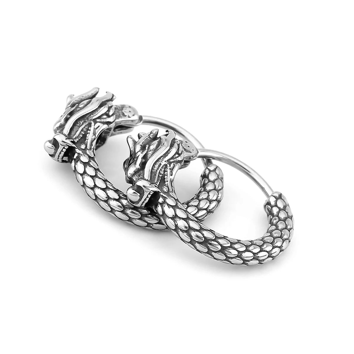 316L Stainless Steel Vintage Dragon Hoop Earring For Men Street Hip-Hop Style Earrings Fashion Animal Punk Jewelry Wholesale