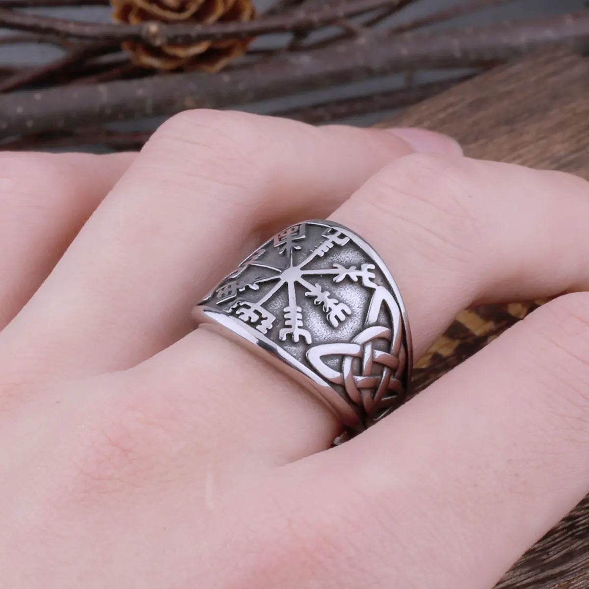 Viking Vintage Compass Rune Stainless Steel Ring Men's Celtic Ring Biker Boyfriend Street Hip Hop Gift Jewelry Band Vikings Box