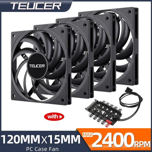 Teucer UT-12015 Ultrathin 15mm Thinckness 12cm Chassis Fan 12V/4Pin PWM FBD Bearing PC Case Cooling Ventilator 1-10pcs with Hub