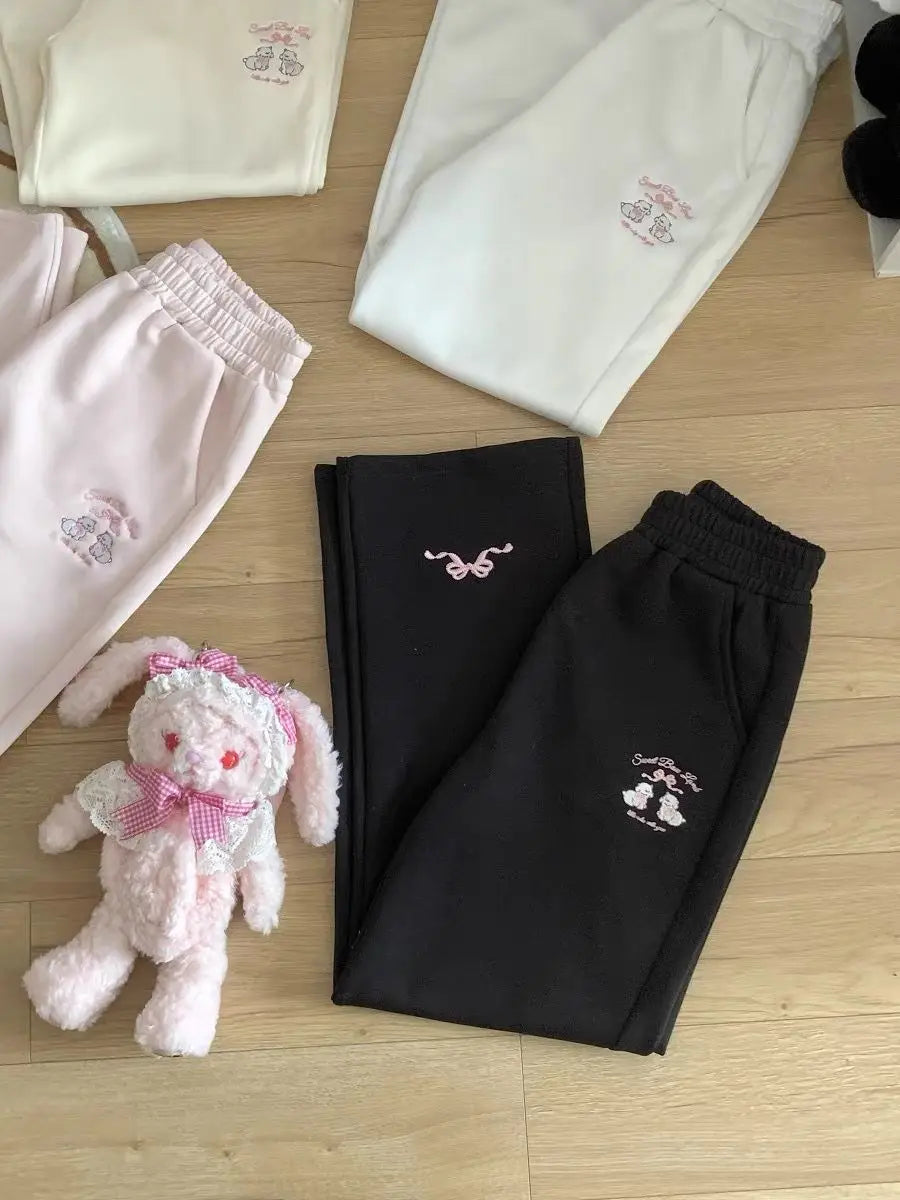 Sweet Girl Cute Straight Pants Spring New Casual All Match Sports Sweatpants Elastic Waist Cartoon Y2k Aesthetic Women Pants
