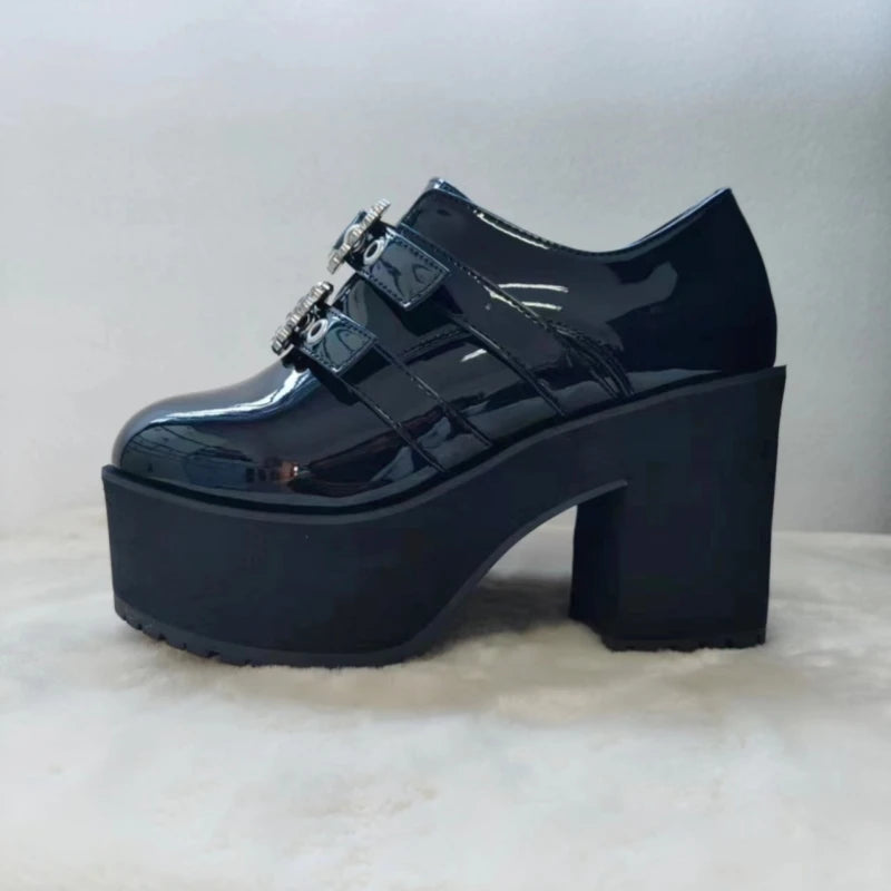 Japanese Mine Series Round Drill Buckle JK Patent Leather Shoes Student Mass-Produced Platform High Heels Uniform Women's Shoes