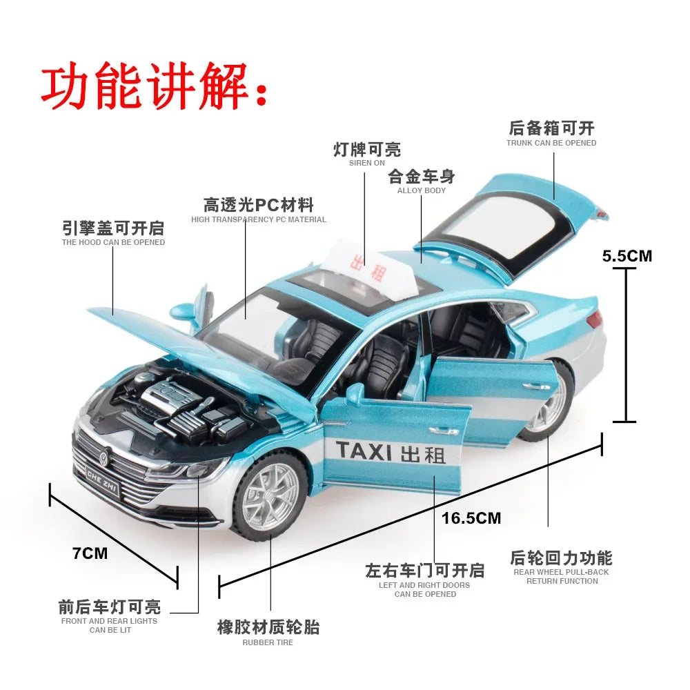 1:32 Volkswagen CC Taxi Car Model Alloy Car Die Cast Toy Car Model Sound Light Children's Toy Collectibles Christmas gift ﻿A563