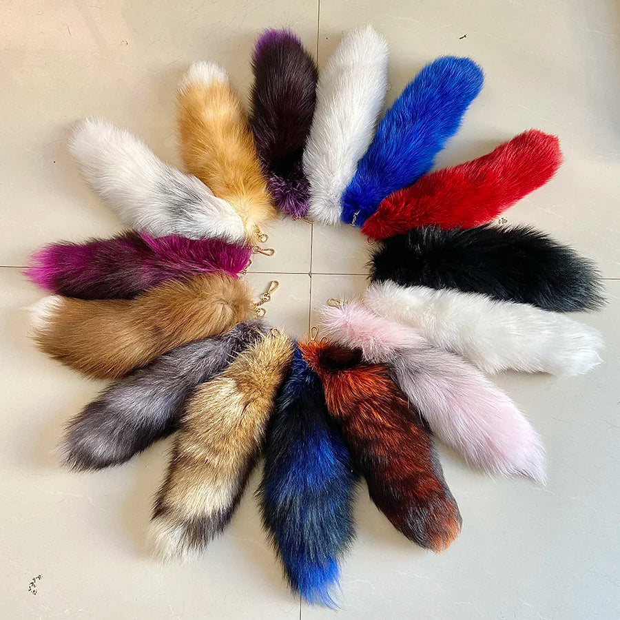 Naturally Fashion Fox Tail Keychain Wolf Tail Fur Tassel Bag Tag Black And Brown Charm Keyring Pom Pom Holder Strap Chain Gifts