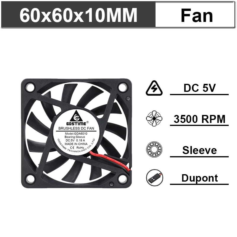 Gdstime 60mm 6cm Brushless Cooler USB 2Pin 3Pin DC 5V 12V 24V Fan 60x10mm 6010 Dual Ball for Computer Pc Cpu Case Cooling Fan
