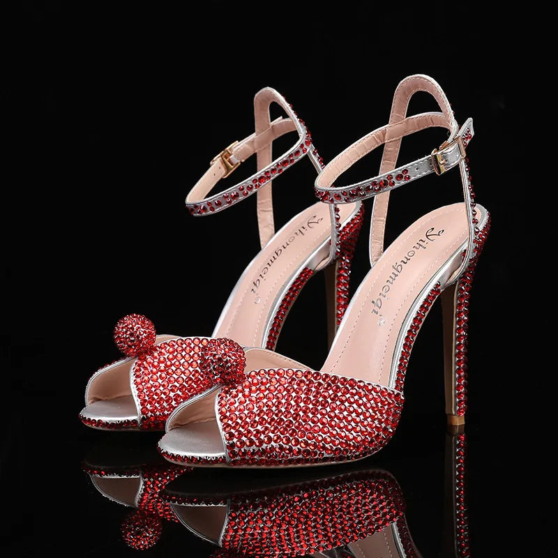 Fashion High Quality Wedding Shoes Women Pearls Studs Luxury Peep Toe White High Heels Buckle Designer Woman Sandal 43 Zapatos