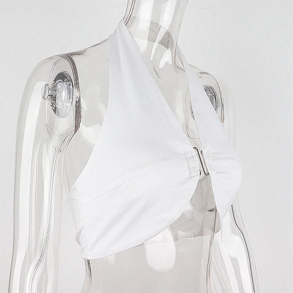 FZCSPEED Women's Sexy Halterneck Top Strapless Open Back Crop Top Slim Fit Elegant Crop Top