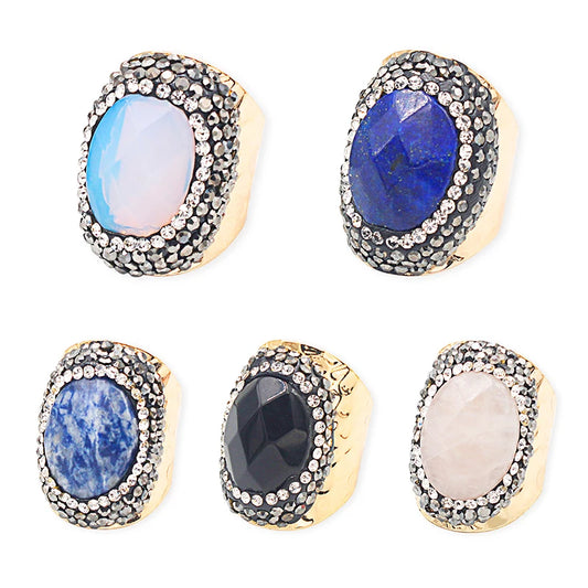Micro Inlay Faceted Stone Amethyst Open Ring for Women Girls Boho Adjustable Men Female Wedding Party Jewelry