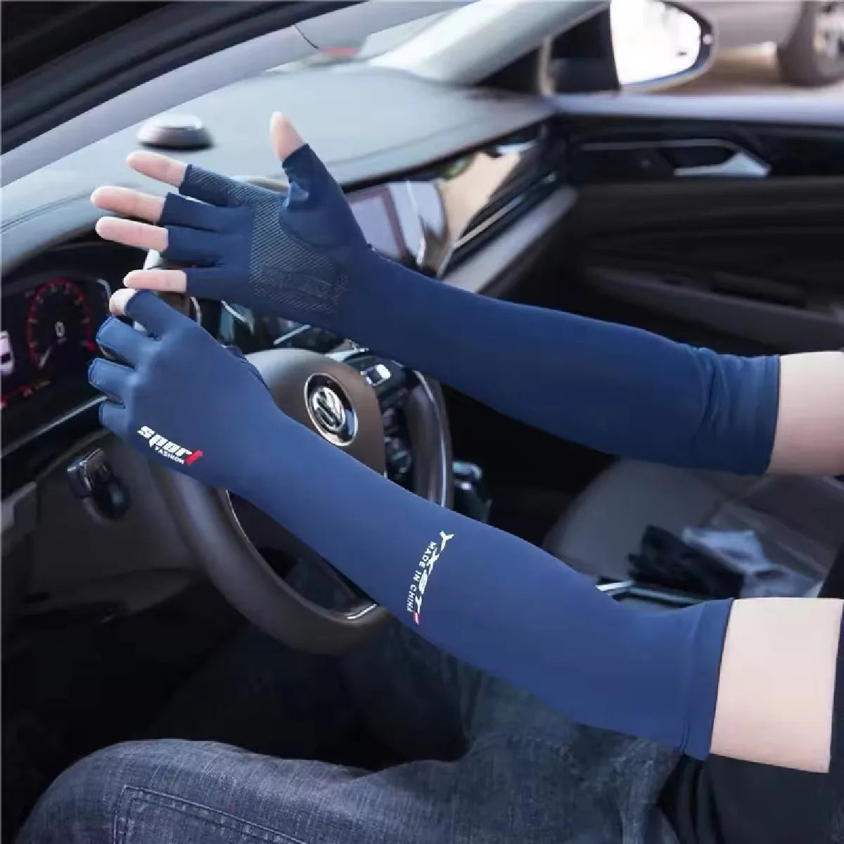 Ice Silk Sleeves Women Summer Sun Protection Men Fishing Cycling Breathable Two-Finger Non-Slip Gloves Arm Warmer Driving Sleeve