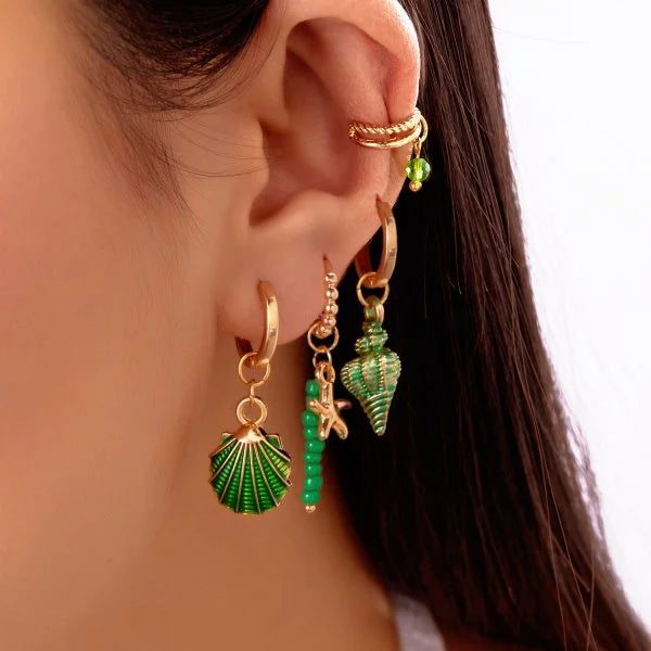 Fashion Asymmetric Ocean Style Earrings Stud  For Women Starfish Shell Earring Ear Ring Imitation Pearl Zircon Jewelry Gift