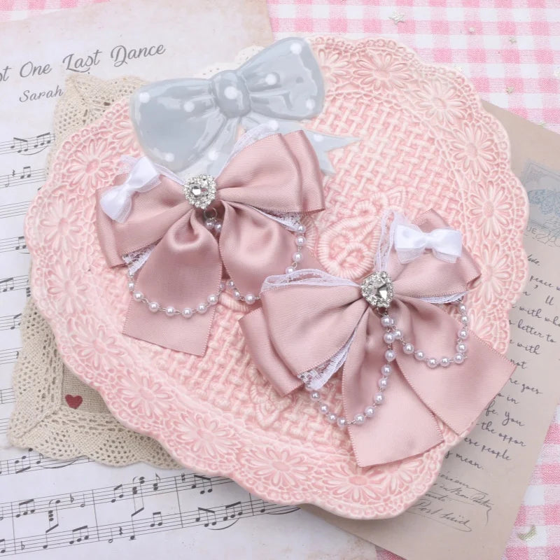 1 Pair Jirai Kei Bow Hair Accessories Women's Hairclips Sweet Y2K Lolita Bow Chic Chains Decor Women's Barrettes Hair Pin