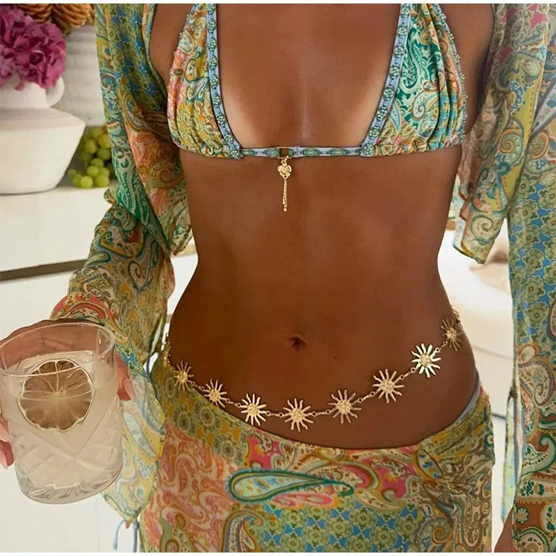 Beach Printed Bikini Skirts Set Women's Sexy Backless Sleeveless Lace-up Swimwear Long Skirt 2025 Summer New Lady Vacation Suit