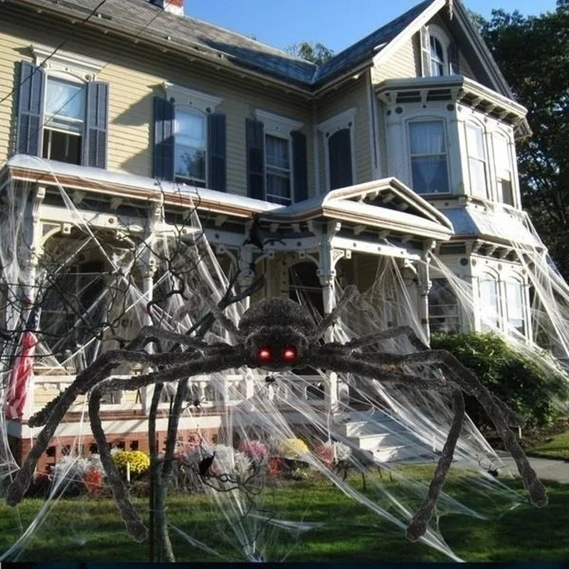 Giant Spider Huge Spider Web Halloween Decoration Props Haunted Indoor Outdoor Spooky Plush Large Araneid Prank Trick Supplies