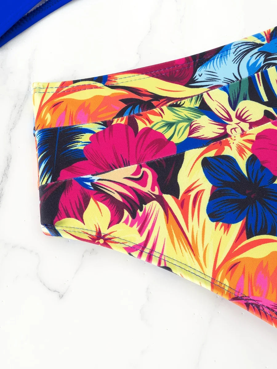 V Neck Bikinis 2024 Women High Waist Swimsuit Print Sexy Swimwear Female Bathers Bathing Swimming Swim Suit Beachwear Summer