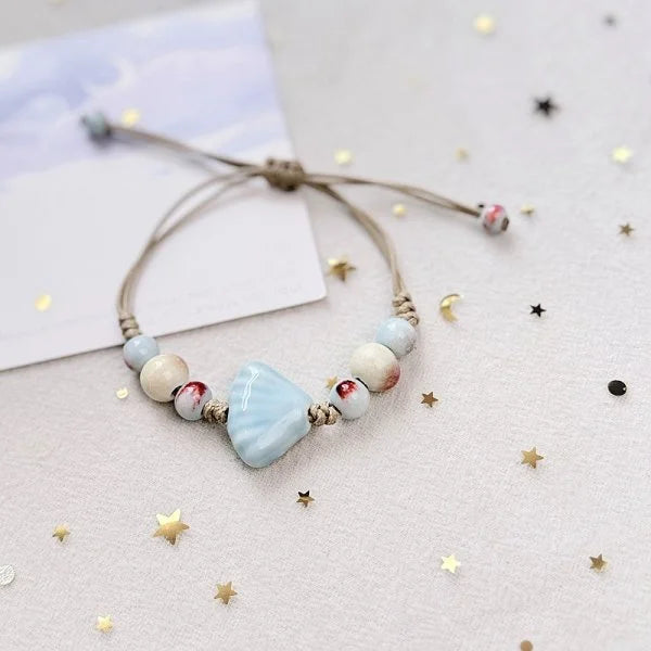 Bohemian Conch Starfish Shells Beaded Bracelets for Women Girls Boho Style Shell Beaded Beach Bangles Jewelry Gift Adjustable