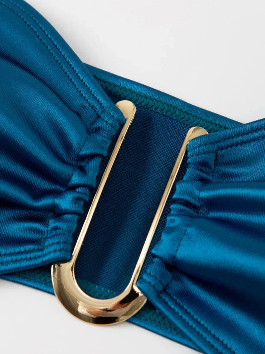 Shiny Bandeau Bikinis 2025 Strapless Bikini Female Swimsuit Women Swimwear Two-pieces Bikini Set High Cut Bathing Suit Swim Lady