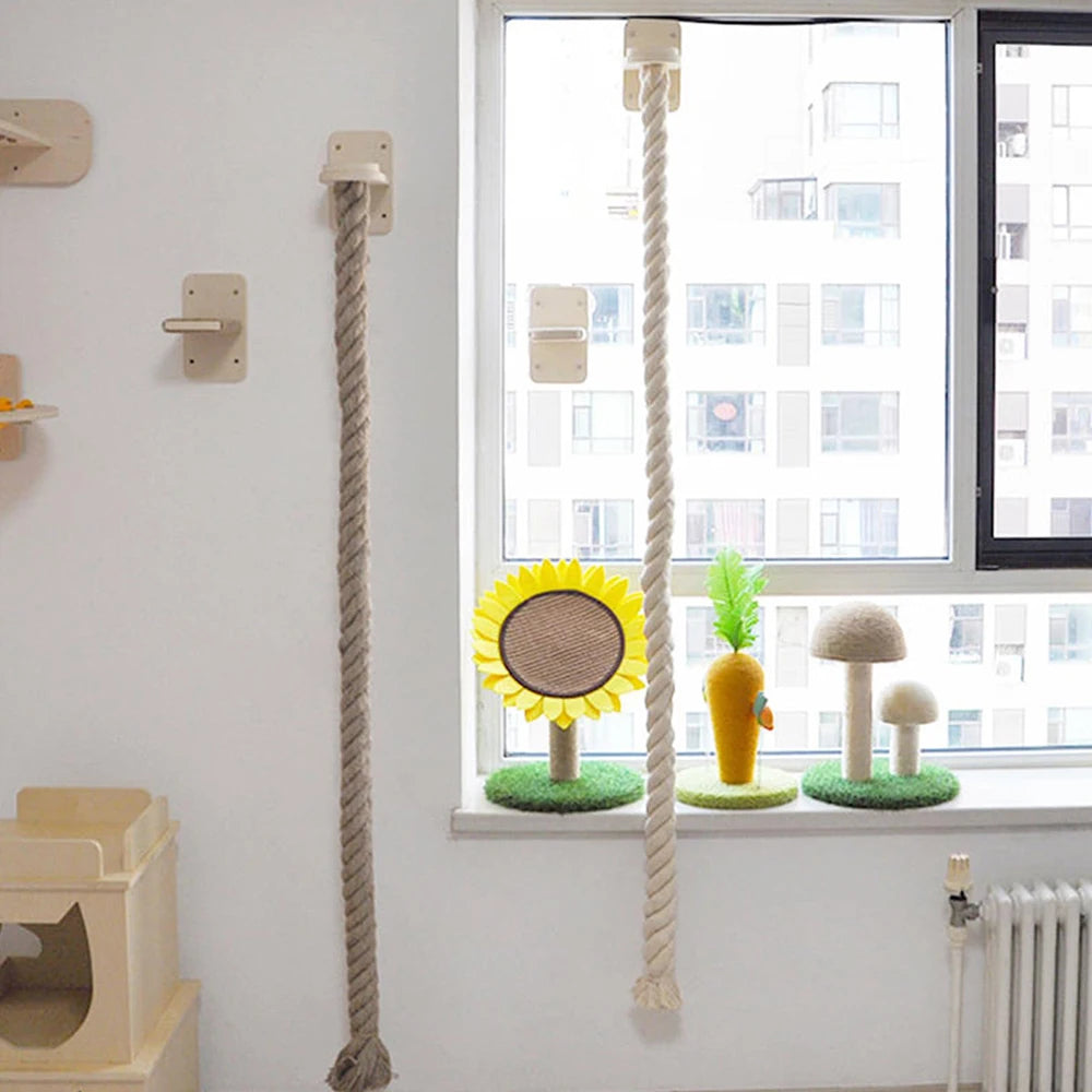 Cat Climbing Shelf and Rope Tree Wall Mounted Scratching Post Sisal Rope Lounging Interactive Play Toys Gym for Indoor Cats