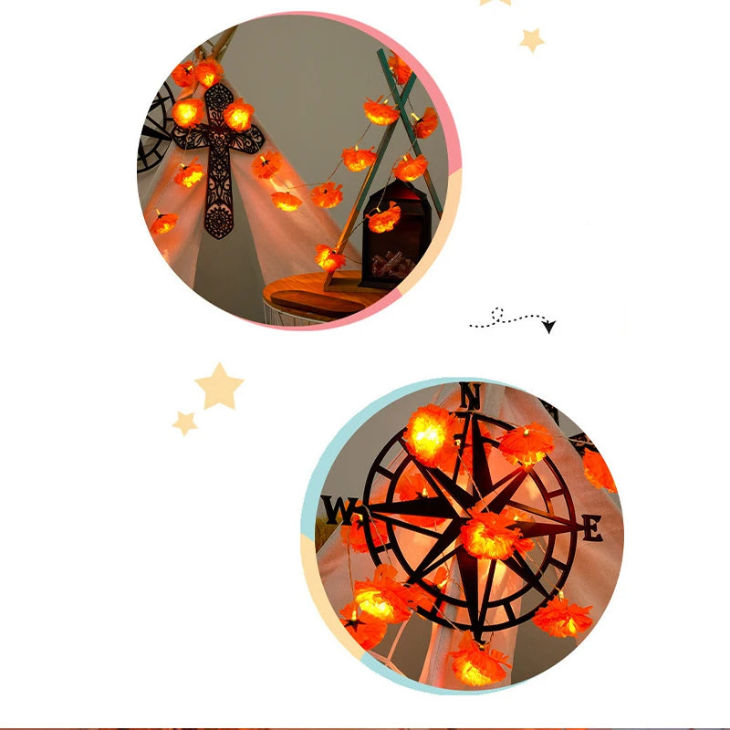 Mexican Marigold Artificial Flowers Day Of The Dead Diy Home Outdoor Decor Halloween Diwali Party 1.5m Garland String Lights