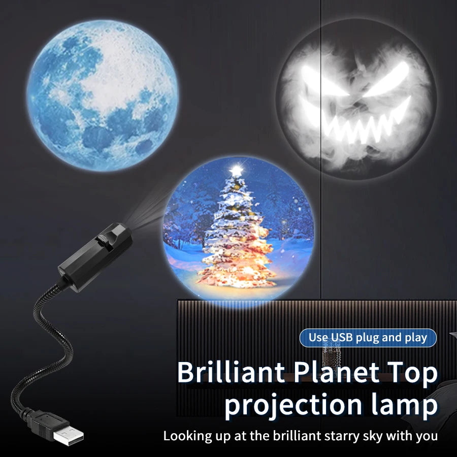 USB Led Night Light Moon Lamp Halloween Christmas Decoration Holiday Ornaments for Bedroom Ceiling Wall Projector Party Lighting