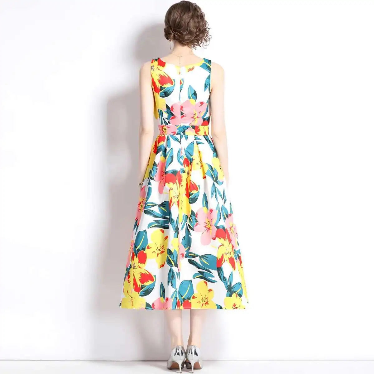 JAMERARY New Summer Hoilday Floral Midi Dress Women Printed A Line Long Vestidos