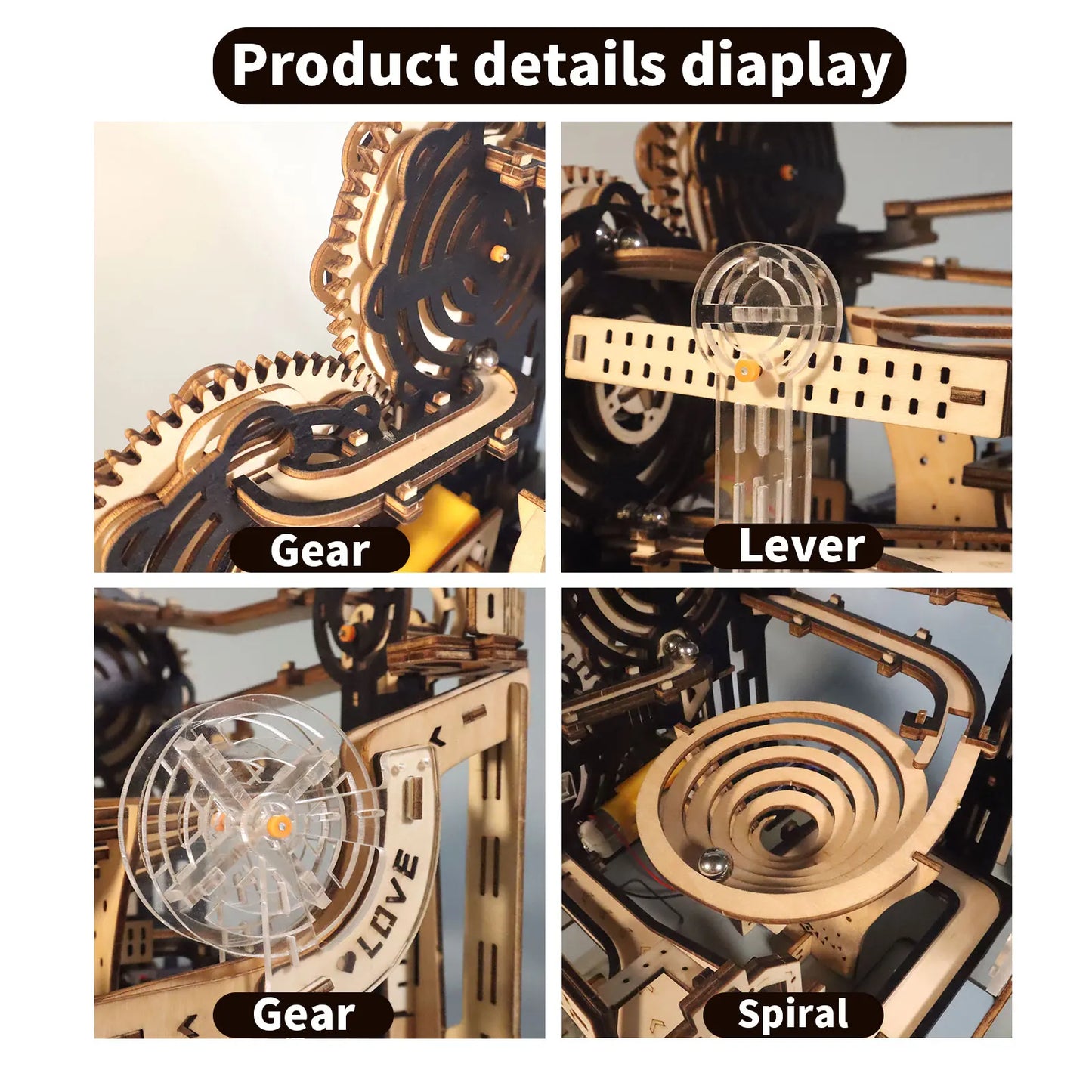 Electric 3D Wooden Puzzles Marble Run Model Kits  Brain Teaser Puzzle DIY handmade Christmas gift(Without battery)