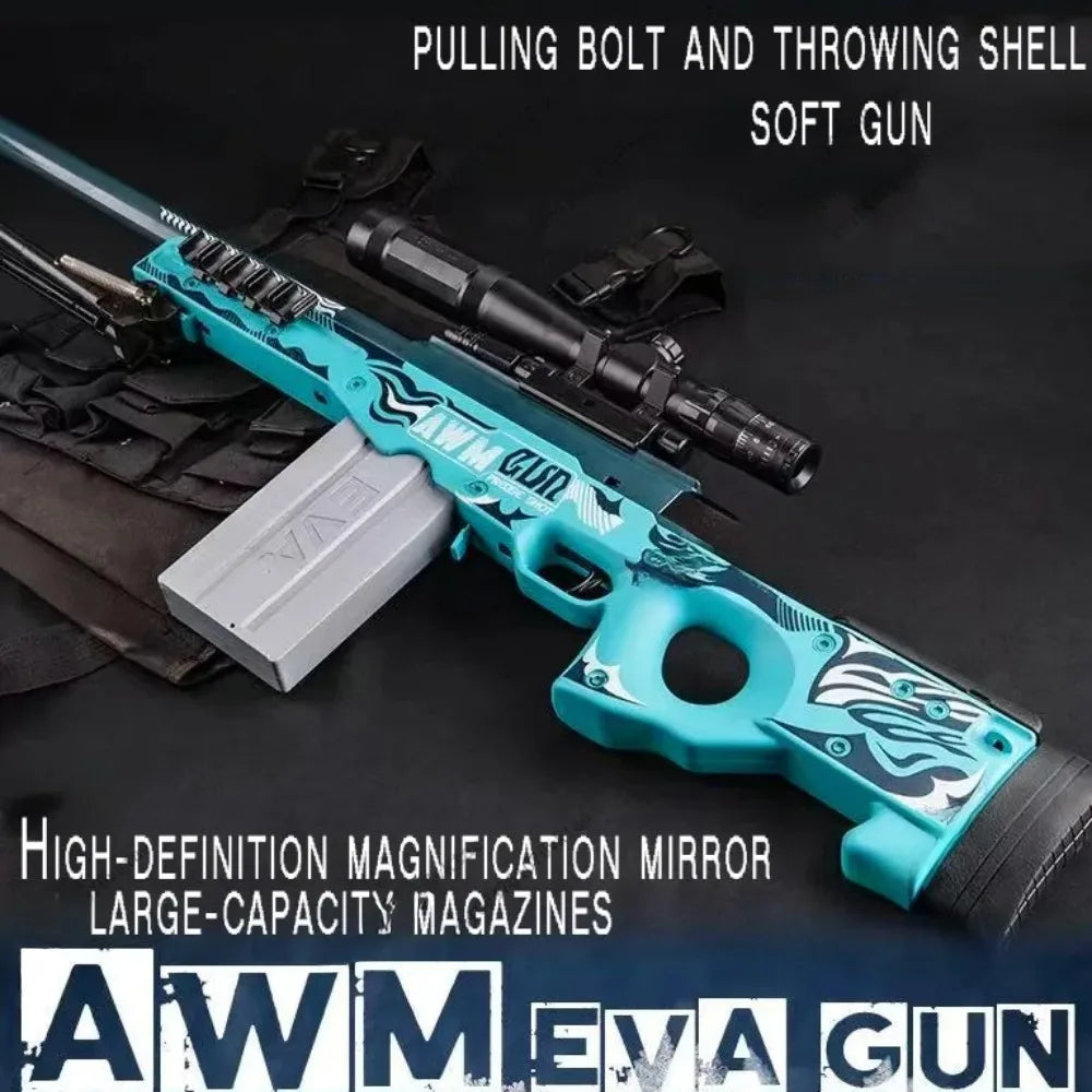 AWM Shell Soft-Bullet Gun Can Be Fired Toy Gun Manually Loaded Outdoor Combat Sniper Rifle Model Christmas Gift for Boy Adult