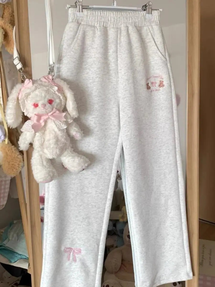 Sweet Girl Cute Straight Pants Spring New Casual All Match Sports Sweatpants Elastic Waist Cartoon Y2k Aesthetic Women Pants